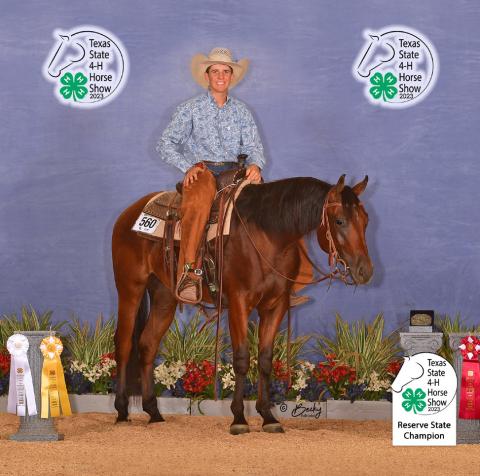 KASON WINK won Reserve Champion two-year-old futurity with his young gelding, Queso. He added Champion Ranch Roper, earning another trophy buckle. | RUEHLE PHOTOGRAPHIX LLC