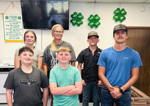 4-H LEADERSHIP Garza County 2025-26 4-H member leaders from front, left, Cooper Britton, Arron Brooks and Daniel Carrol. Back, left, Daveigh Gomez, Annabella Hayek and Kye Baker. | LACEY REITER PHOTO
