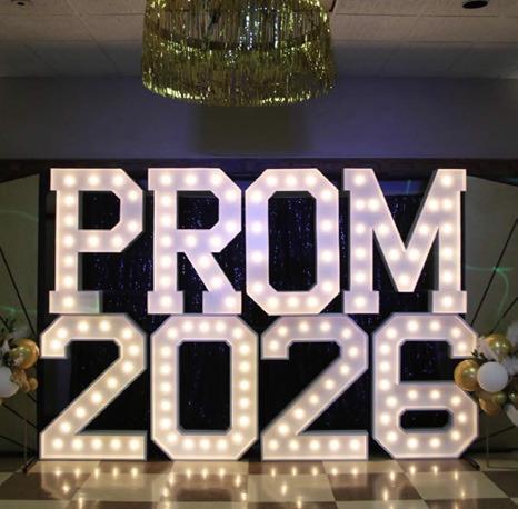POST PROM NIGHT “PROM 2026” letters created a focal point for Post High School’s Great Gatsby-themed prom on April 18 at the Post Community Center. | WHITNEY DORSETT