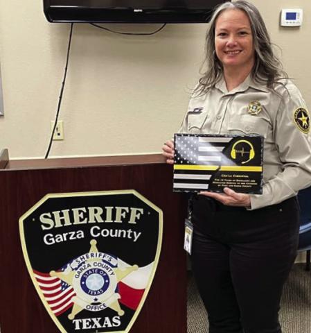 Garza County Sheriff Terry Morgan announced the promotion of Cha’La Cimental as Communications Supervisor. Cimental has been employed at the GCSO since January 2013 in dispatch. As a communications trainer, she has trained numerous dispatchers. Sheriff Morgan said, “Cha’La is the calm voice in the dark. She has worked very hard for this position.” Congratulations! Courtesy Photo