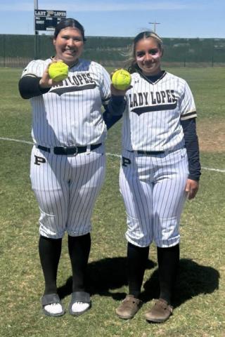 SENIOR DAY Azuray Landa (left) and Zailey Perez powered the Lady Lopes at the plate, hitting back-to-back home runs in windy conditions to fuel a 15-10 Senior Day win over New Home in a back-and-forth game. | COURTESY PHOTO