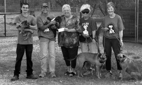 GIVING BACK Amy Weems, representing Garza County’s Amity Study Club, presented a donation to Janice Plummer and PARC (Post Animal Rescue Center) volunteers Traven Lawrence, Margie Maestes and Beth Cook. | COURTESY PHOTO