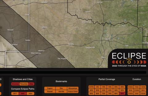 A solar eclipse is predicted to begin Saturday, Oct. 14 at 10:23 a.m. and conclude at 1:33 p.m. NASA has created an interactive informational tool showing the eclipse’s track across the globe, including a wide swath ofWest and SouthTexas; visit at https://svs.gsfc.nasa.gov/webapps/ eclipse-explorer/ | NASA.GOV