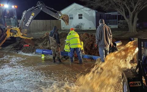 City of Post crews worked diligently to repair a water leak that required cutting off water from the White River storage tank losing all water in the lines. Photo Provided