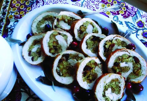 A TURKEY ROULADE PLATTER a fancy name and alternative to serve a Thanksgiving turkey. ANGELINA LA RUE PHOTO