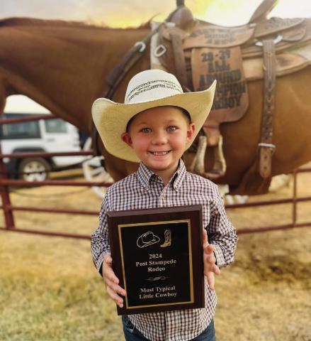 MOST TYPICAL LITTLE COWBOY The Post Stampede Rodeo named Grady Dorsett as the Most Typical Little Cowboy. Grady will be in the first grade at Post Elementary, he is the son of Matt and Whitney Dorsett. | WHITNEY DORSETT PHOTO