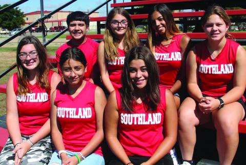 Top row left to right Nathan Valdez (FR), Trinity Arocha (SO), Ta’Tiana Flores (FR), and Brailey Nelson (JR). Bottom row Audrey Lee (FR), Natalie Macias (FR), and Lizzy Gonzales (FR). Not available for the photo is Jaleen Levario (SO). Photo by Elizabeth Jackson SISD