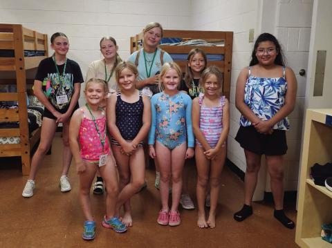 CAMP BROWNWOOD Garza County 4-H girls are ready for a good week at Camp Brownwood. Back row, Beaux Patton, Rein Howard, Bella Hayek, Kayla Arredondo, Aalayah Guerrero and front row, Zoee Ray, Morgan Tadlock, Sara Tadlock, and Lexie Arredondo. | COURTESY PHOTO