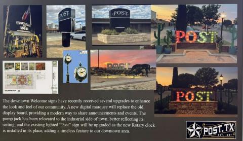WELCOMED ENHANCEMENTS Post is undergoing upgrades and facelifts, including improvements to welcome signs, through a collaborative effort among local organizations to enhance the community’s appearance. | COURTESY PHOTOS