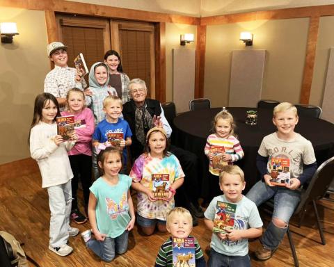 HANK THE COWDOG AUTHOR VISIT Garza County 4-H and Clover kids had a great time enjoying songs and stories from author John R. Erickson at the Post Heritage House Nov. 10—and the parents had just as much fun as the kids! | COURTESY PHOTO