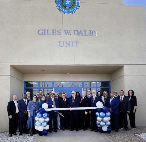 RIBBON FOR REOPENING TCDJ board members and special guests joined together Feb. 24 to cut the ribbon for reopening Post’s shuttered facility, marking a new chapter for the Giles W. Dalby Unit. | TDCJ PHOTO