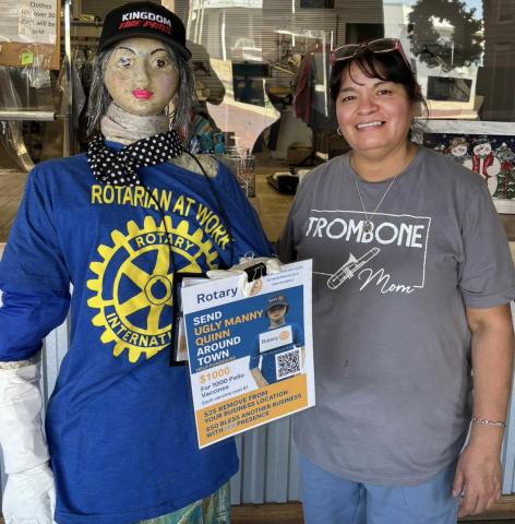 UGLY MANNY QUINN posed recently at her final 2025 stop, sporting a new hat from Kingdom Tire outside Post Family Cleaners. | COURTESY PHOTOS