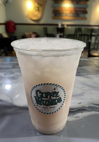 VANILLA PEACH STARDUST is one of the many flavor combinations you can create at Coffee Wizards. | COURTESY PHOTO