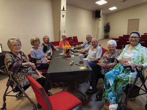 1957 CLASS RENUION The class of 1957 voted this to be their final reunion after celebrating and enjoying a time of sharing fun memories. Pictured from the left are Marie Howard Epley, Nancy Stephens, Ruby Montgomery, Williams, Barbara Stone Tatum, Ted Tatum, Bill Stephens, Orabeth Maxey White, and Leslie Nickels McBride. | PHOTO PROVIDED