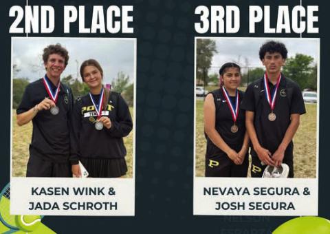 TENNIS HEADS TO REGIONALS Post ISD students battled between two mixed double teams on Friday, April 25, resulting with Kasen Wink and Jada Schroth finishing in 2nd and qualifying for regionals and Nevaya and Josh Segura finishing in 3rd. This match capped off a phenomenal district tournament. | COURTESY PHOTOS