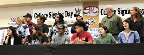 Aneliz Alaniz, Leah Moreno, Sebastian Chapa, Elijah Jefferson, and Alika Flowers. Not present for the signing ceremony were Marisol Hernandez, Haylee Molina Chelsy Rodriguez, Jair Rodriquez, Sadie Schoonover, Aracely Soto, Logan Tidwell and Samuel Walls. Photo by Abigail Rodriguez