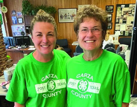We found Xane Reiter, Garza County Family & Community Health Agent, and Marcie Oden, 4-H Volunteer, busy at the Extension Office with a 4-H Community Service Project. This month they are sewing bibs for the nursing home. They have used donated material to cut out the bibs. Sixteen 4-H members gathered to complete the project. Other 4-H Volunteers included Barbara Palmer and Debbie Snead. 