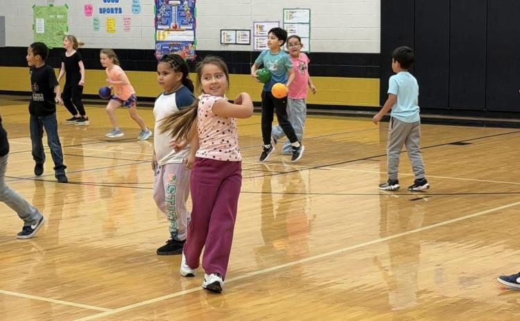 TEACHERS AND STUDENTS at Post Elementary School took part in a staff-versus-second-grade dodgeball game during the Kids Heart Challenge event. | COURTESY PHOTOS