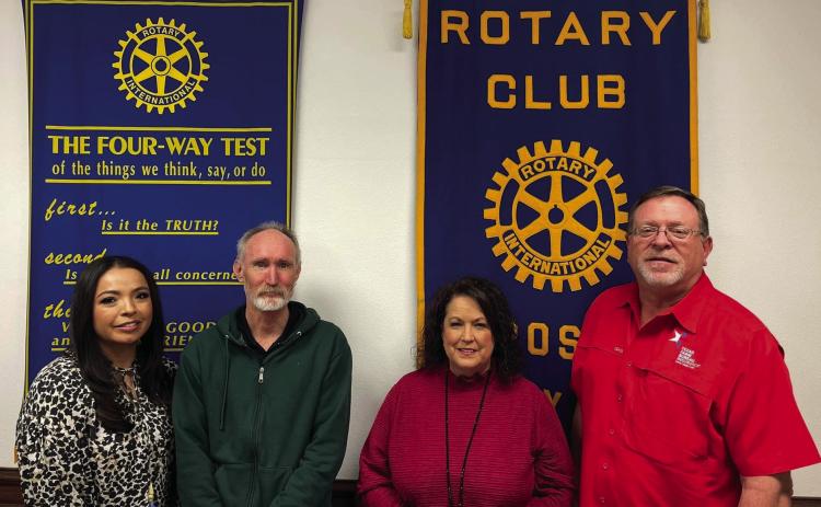 Post Rotarians installed three new members to the civic organization. Susan Collazo, Eddie Pitts and Meg Nelson are shown with President Ron Francis. Post Rotary meets each Tuesday at noon in the Rotary Room at the Post Community Center. Come to a meeting and see what being a Rotary Member is all about. Photo Provided