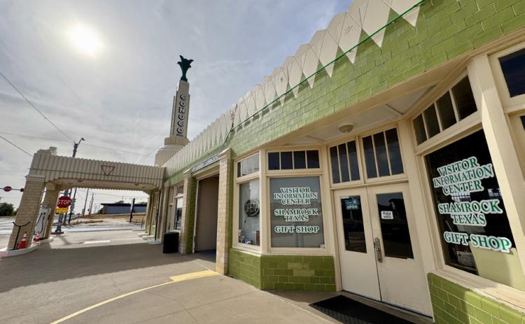 RESTORED IN 2003 with bright green and red neon-light accents, the U-Drop Inn / Conoco Tower in Shamrock, Texas, turns 90 years old this year.