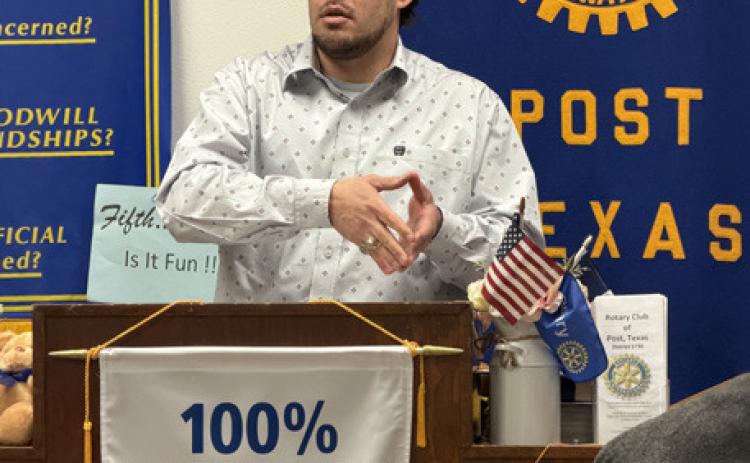 NEW CAREER Stephen Vanderpool, who joined the Farm Bureau office in Post in October after nearly 18 years in education, addresses the Rotary Club about his career transition to insurance. | POST DISPATCH
