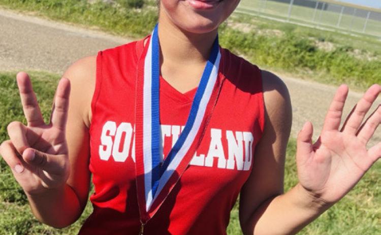 TOP TEN Southland junior high cross- country runner Nevaeh Ariaz finished seventh overall at the district crosscountry meet Monday, Oct. 12 in Petersburg. | COURTESY PHOTO