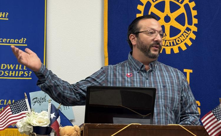 POST ROTARY Jesse Dixon, owner of the Garza Theatre, shared the importance of art interpretation from the artist and observer perspectives. | COURTESY PHOTO