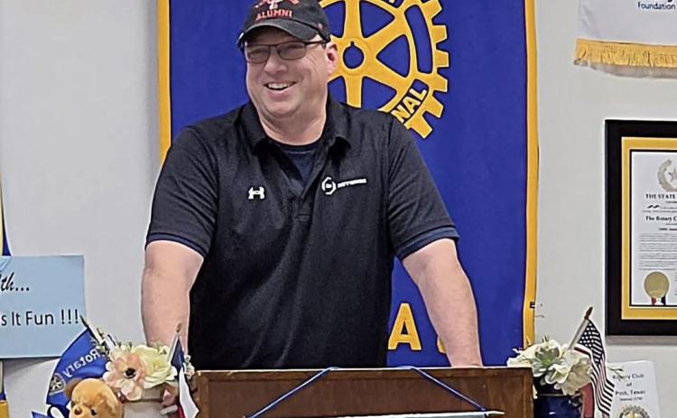 BUZZING WITH KNOWLEDGE Nathan Pruitt of Tumbleweed Bees in Lubbock recently shared information about bees and beekeeping with members of the Post Rotary Club during their weekly meeting on Tuesday, Oct. 13. | COURTESY PHOTO