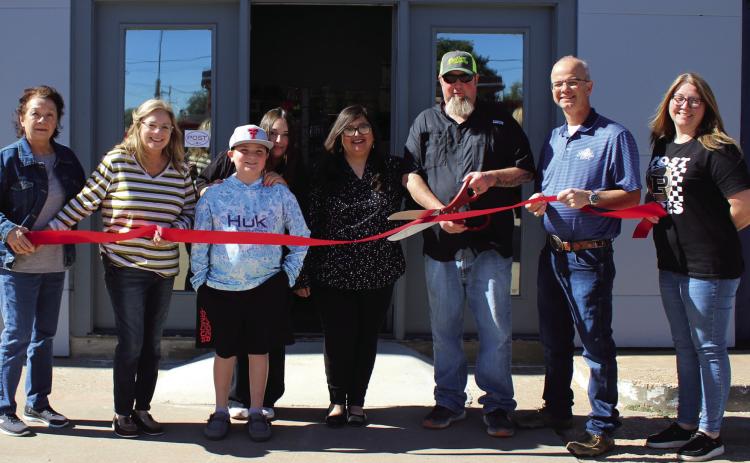 RIBBONCUTTING Post Area Chamber of Commerce ribbon cutting at the Bait Shop included Linda Alaniz, Susan McDonald, the Britton family - Dakota, Caycee, Raquel, and Randy cutting the ribbon, Clay Miller and Ashley Hawkins., STAFF PHOTO
