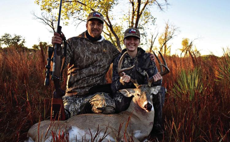 DEER HUNTING Nathan Dahlstrom, a local novelist and poet, S. J. Dahlstrom, shares this photo of him and his daughter Livy with her first whitetail buck that was hunted over the last weekend in their Garza County ranch off of highway 651. Dahlstrom writes an outdoor book series about the adventures of Wilder Good. | DAHLSTROM PHOTO