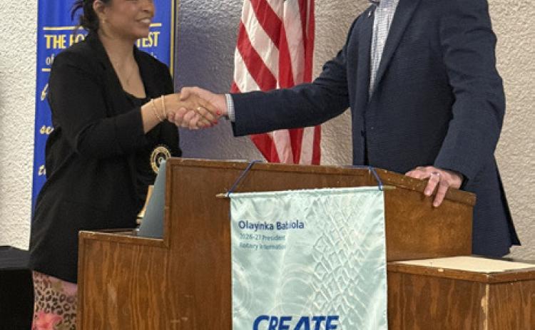 ROTARY LEADERSHIP District 5730 Assistant Governor Troy Tompkins installed Susan Collazo as president of the Post Texas Rotary Club during the club’s annual Installation and Recognition Dinner June 16 at the Post Community Center. | COURTESY PHOTO