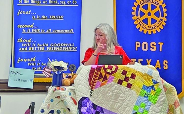 POST ROTARY Kyle Walkup of Walkup’s Point shared about her business and recent projects, highlighting her love for quilting. She said creativity is not only a way to make something beautiful, but also a way to nourish the spirit and soul. Walkup expressed how everything they do at Walkups Point allows them to share that creativity with the community and reflect the love behind everything they do. | COURTESY PHOTO