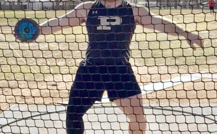 FIRST PLACE Mason Wright throws the discus at the Coahoma Invitational, earning a first-place finish. | COURTESY PHOTO