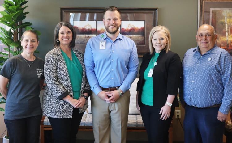 From left, Dr. Laurie Sharp, WTC President; Dr. Melissa Perryman, WTC Assistant Vice President for Student Services; Collin McLarty, Chief Executive Officer of Cogdell Memorial Hospital; TeriJo Gonzales, MA, LPC-S, Director of CMH Behavioral Health Strategic Planning and Director of Cogdell Cares &amp; Growing in Grace Clinics; and Ralph Ramon, Vice President for Student Affairs and Dean of Students. | COURTESY PHOTO