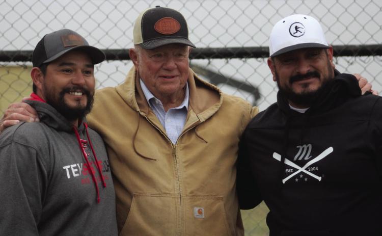 GROUNDBREAKING Zach Sanchez, David Nichols, and Roy Perez were on hand for the groundbreaking ceremony for the renovationsofthe David Nichols Ball Park. | JULIA CHILDS PHOTO