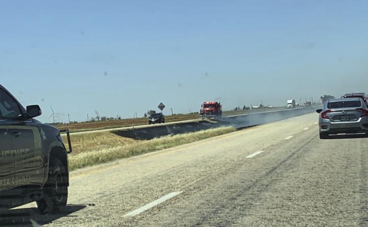 GARZA FIRES The Sheriff’s Department and the Volunteer Fire Department kept busy during Memorial Day weekend including putting out fires west of Post, in the median of 84. Although the cause is unknown, Sheriff Terry Morgan says, “This time of year, with it being so dry, a lot of times a chain from a trailer can make a spark and ignite it.” | ANNA GIBSON PHOTO