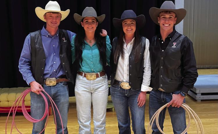 The Texas Tech Rodeo team at the college day program for the Post Elementary students. From left to right are Krece Kirkpatrick, Casen Turner, Amanda Terrell, and Jacob Walters. Courtesy Photo