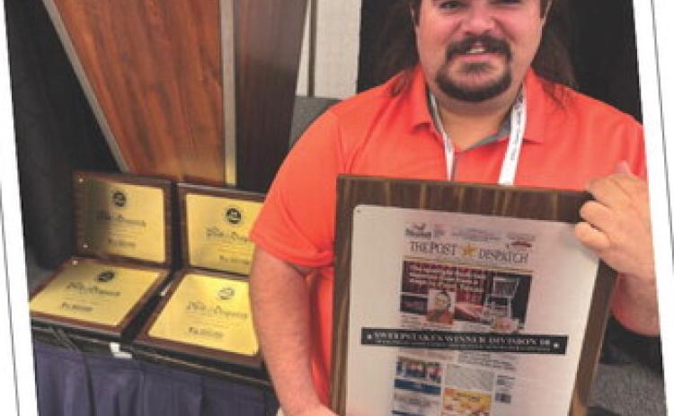 SWEEPSTAKES WINNER in Division 10, the state’s smallest circulation weekly newspapers, was The Post Dispatch, a first for the Garza County newspaper. Claiming the honors for the Dispatch was sports journalist Russ Morris ( above, at the awards luncheon in Dallas June 20). Sweepstakes is awarded to the competing newspaper with the highest score of points won that year in all coverage categories.
