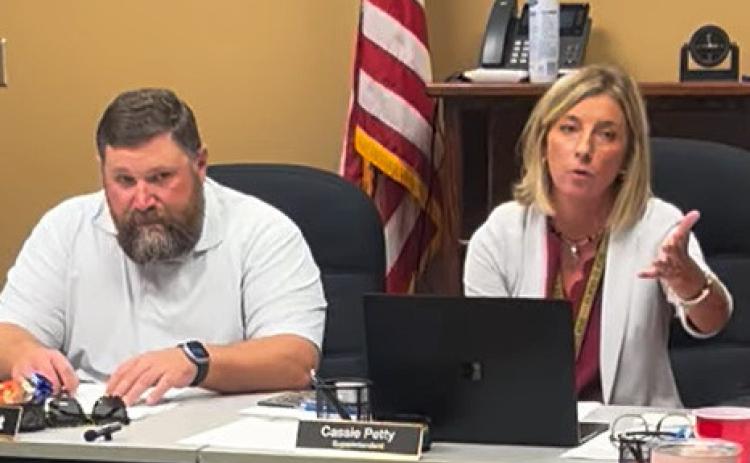 ACCOUNTABILITY PLAN Post ISD superintendent Cassie Petty and board president Jett Lott address the board with encouragement and presentation of the state’s accountability system and plan for increased student success. Full videos can be viewed at The Post Dispatch Facebook page. | STAFF PHOTO
