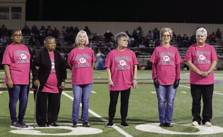RECOGNITION Post ISD honored six breast cancer survivors during the Post - Tahoka 'Pink-Out' football game on Oct. 13. Survivors include left to right Jana Greathouse, Ella Greathouse, Marianne Hart, Debbie Epley, Tonya Rudd and Nancy McDonald. ABIGAIL RODRIGUEZ PHOTO