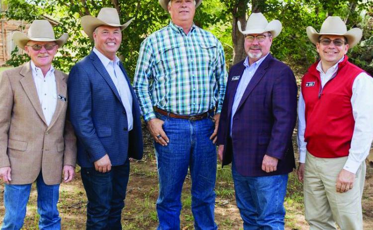 Pictured here, from left to right: John Welch (TX/CO) - Secretary/ Treasurer, Bedford Jones (Spur,TX) – Immediate Past President Frank McLelland (Tahoka, TX) – Vice-President, Mark Kirkpatrick (Post, TX) - President, and Jim Bret Campbell RHA Executive Director. Photo Provided