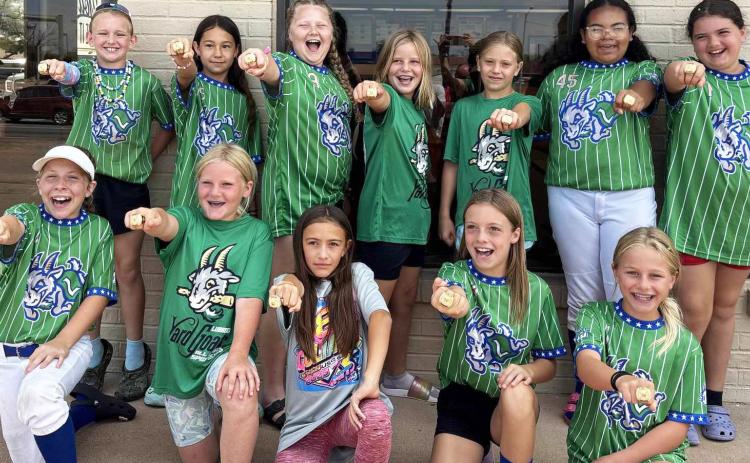 FASTPITCH SOFTBALL From left: Post 9/10 players Kahla Coghill, Ariella Collazo, Alizae Armendariz, Emily Araiza, Adela Contreras, Lyndi McClain, Sophia Gonzales, Rielee Soto, Phoenix Strawn-Cash, Morgan Tadlock, Sara Tadlock and Lyla Walkup took a trip to San Angelo for last week’s tournament. | COURTESY PHOTO