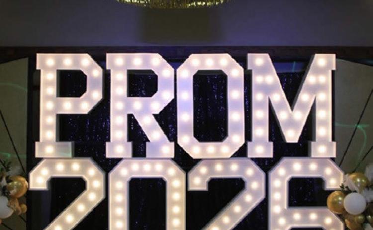 POST PROM NIGHT “PROM 2026” letters created a focal point for Post High School’s Great Gatsby-themed prom on April 18 at the Post Community Center. | WHITNEY DORSETT