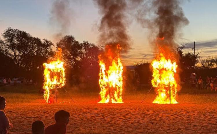BURNING LETTERS Post ISD held its third annual letter burning during the homecoming spirit week at the Post Stampede Rodeo grounds. The letters are wrapped with fabric from old clothing, blankets and towels. | RYLAN MORRIS PHOTO