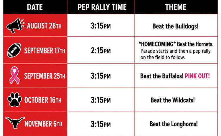 PEP RALLY SPIRIT Southland Eagles fans are encouraged to show their school spirit throughout the 2026 football season with pep rallies featuring special themes. | COURTESY GRAPHIC