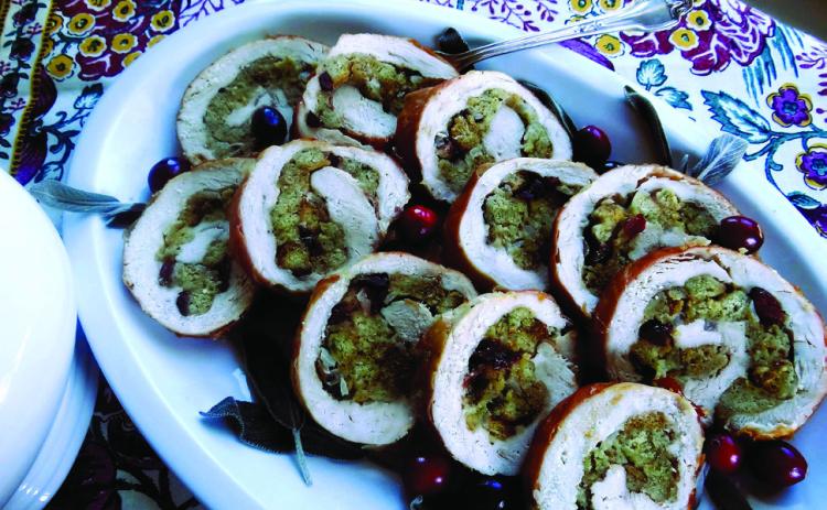 A TURKEY ROULADE PLATTER a fancy name and alternative to serve a Thanksgiving turkey. ANGELINA LA RUE PHOTO