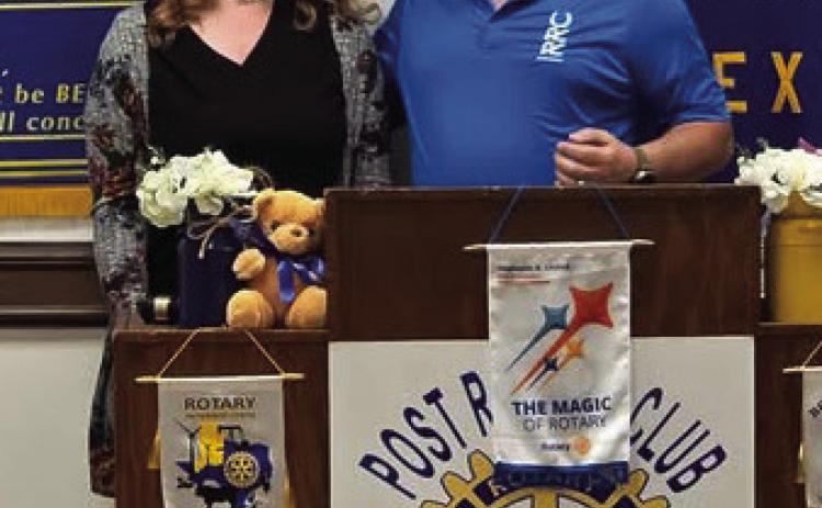 POST ROTARY CLUB Angela Dixon with the Perky Palette shared with the Post Rotary Club on Tuesday, April 15, the importance of the arts and how they can help children unwind and focus in school. Jesse Dixon then shared some of the challenges they are facing in getting the Garza Theater re-purposed and renewed to become functional again. | COURTESY PHOTO