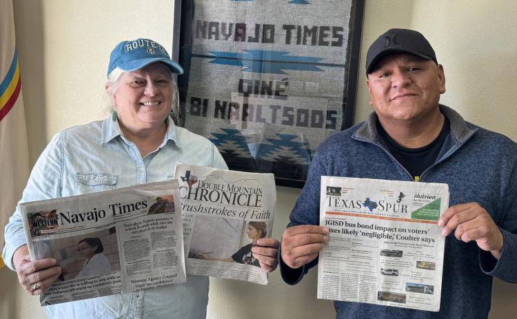 NEWSPAPER SWAP The Navajo Times is the largest independent, Native American-owned weekly newspaper in the U.S., based in Window Rock, Arizona, capital of the Navajo Nation. Founded in 1959 as a tribal newsletter, today it counts a circulation of 24,900 with more than 150,000 weekly readers. Our Texas Spur staff dropped by the paper’s offices in October 2025. | TEXAS SPUR